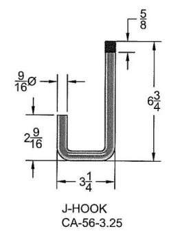 J-hook side view with dimensions (CA-56-3.25).